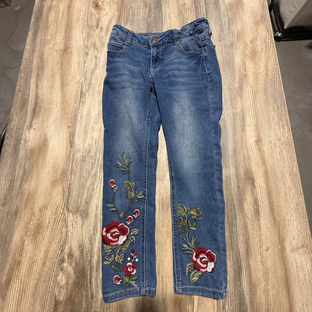 Cottagecore Wonder Nation Jeans Blue Floral Embroidered Rose Boho Denim Pants 8